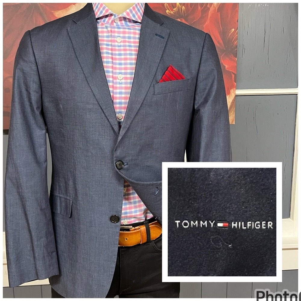 Tommy Hilfiger Blazer Jacket Sport Coat Mens 40R Cotton Navy